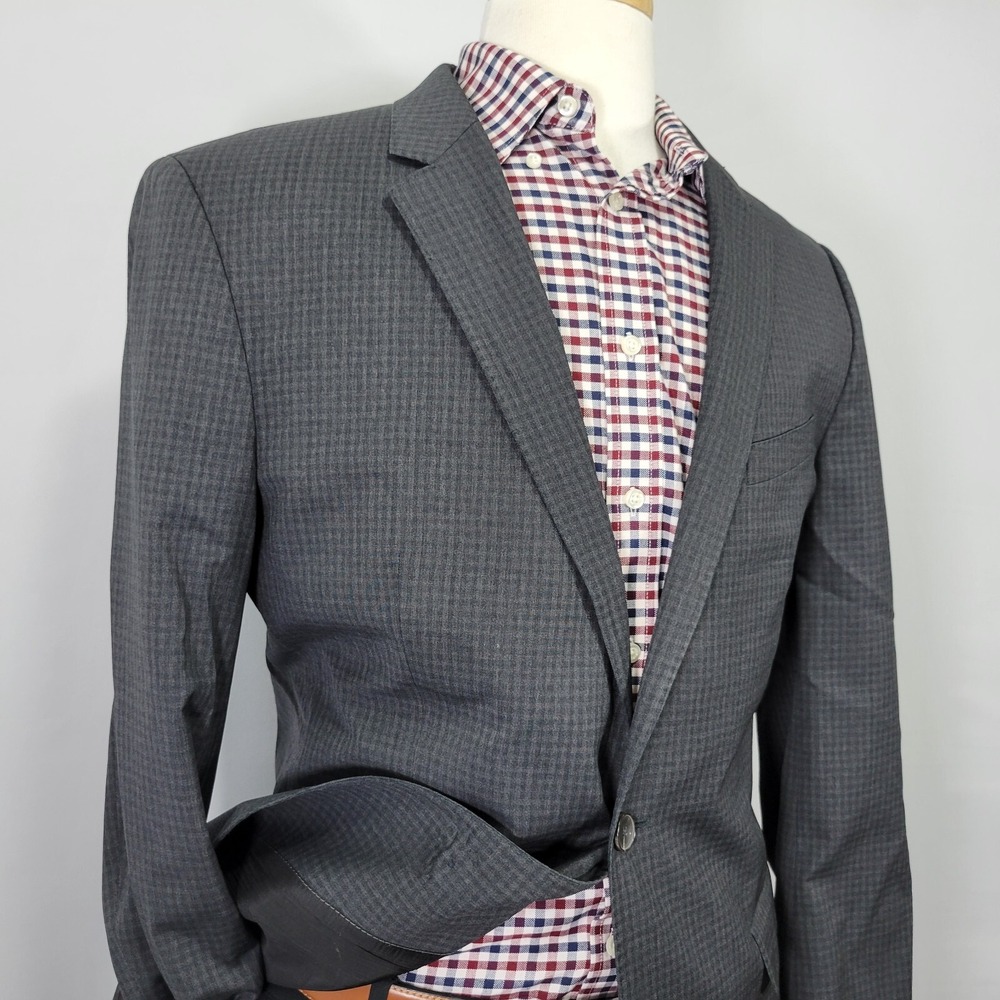 Men's Hugo Boss Sport Coat Blazer Two Button Charcoal Gray Checked Reda Size 44R - Picture 3 of 16